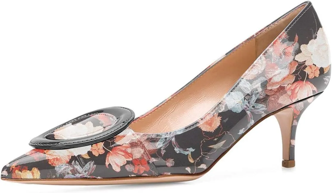 YDN Women Classic Pointed Toe Slip on Pumps Kitten Low Heel Office Shoes with Buckle Size 4-15 US