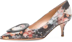 YDN Women Classic Pointed Toe Slip on Pumps Kitten Low Heel Office Shoes with Buckle Size 4-15 US