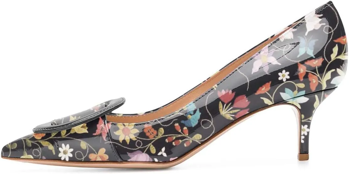 YDN Women Classic Pointed Toe Slip on Pumps Kitten Low Heel Office Shoes with Buckle Size 4-15 US