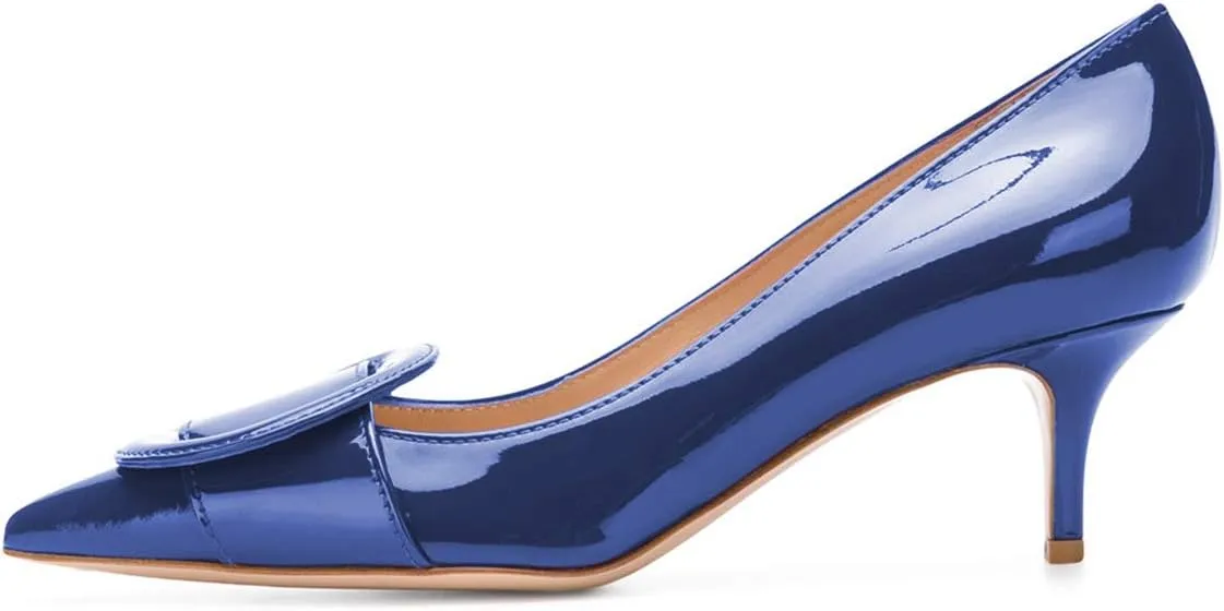 YDN Women Classic Pointed Toe Slip on Pumps Kitten Low Heel Office Shoes with Buckle Size 4-15 US