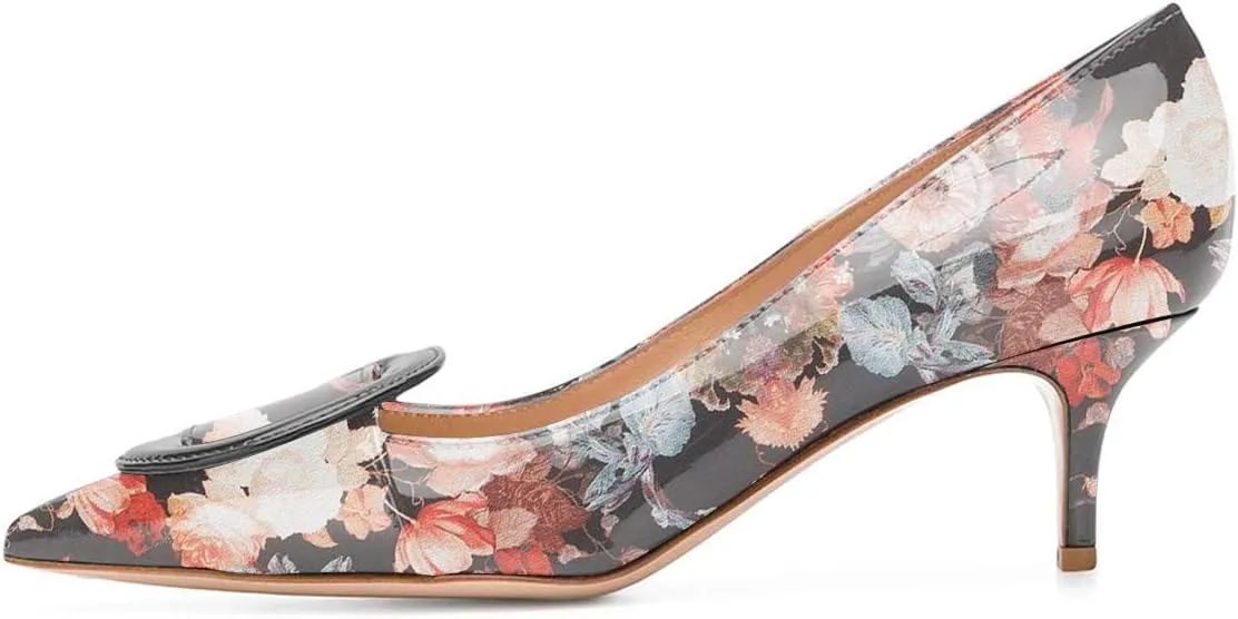 YDN Women Classic Pointed Toe Slip on Pumps Kitten Low Heel Office Shoes with Buckle Size 4-15 US