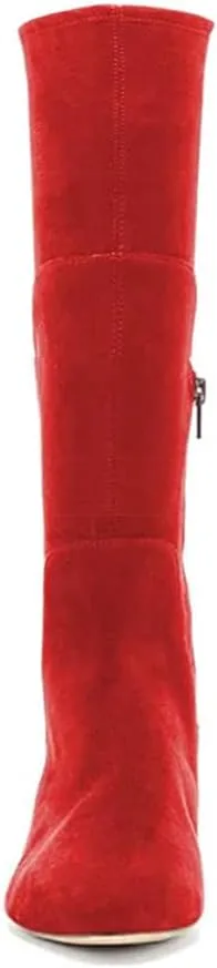 YDN Women Sexy Closed Toe Mid Calf Boots Lace Up Under The Knee High Low Heel with Zipper Dress Casual Flat Long Booties Size 4-15 US