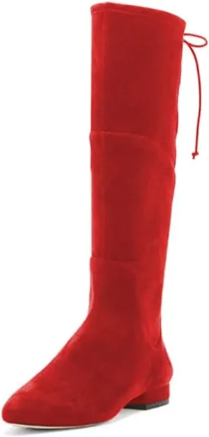 YDN Women Sexy Closed Toe Mid Calf Boots Lace Up Under The Knee High Low Heel with Zipper Dress Casual Flat Long Booties Size 4-15 US