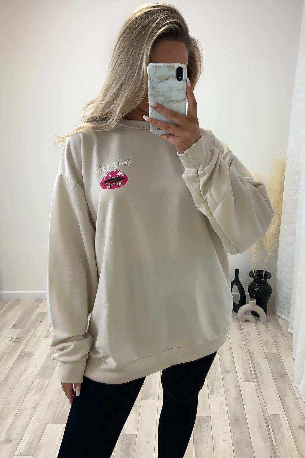 Zaira Beige 'Baby Girl' Slogan Sweatshirt