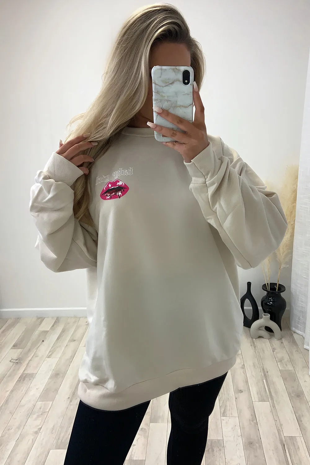 Zaira Beige 'Baby Girl' Slogan Sweatshirt