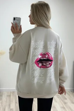 Zaira Beige 'Baby Girl' Slogan Sweatshirt
