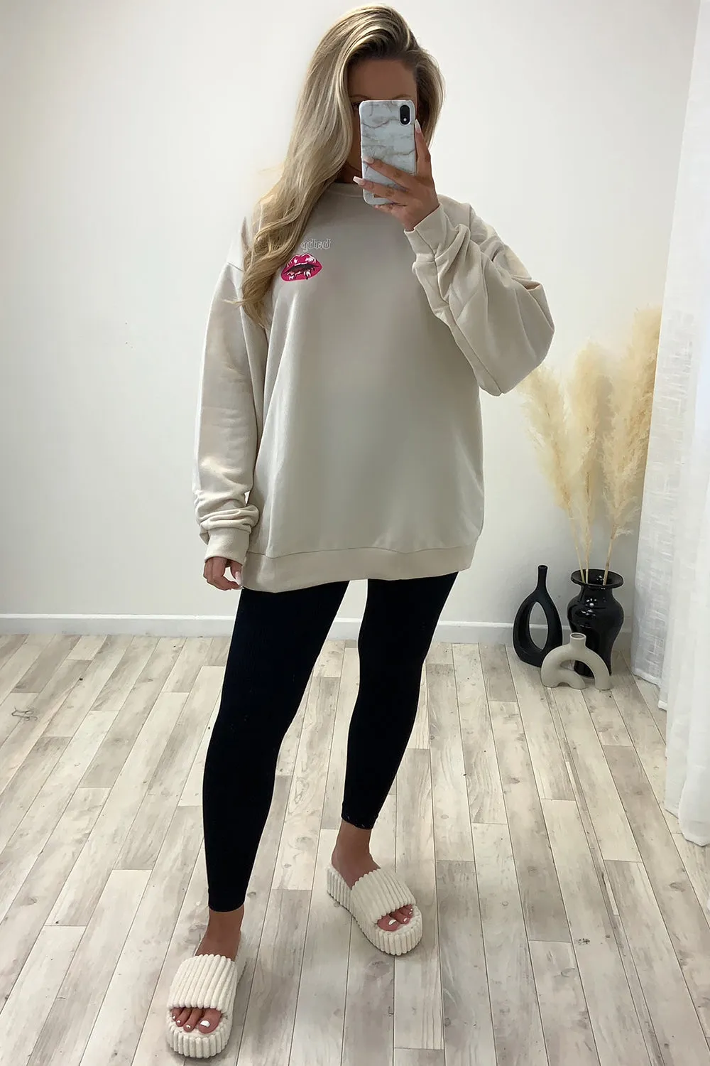 Zaira Beige 'Baby Girl' Slogan Sweatshirt